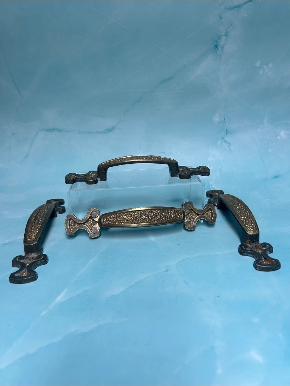 Ornate Antique-Style Drawer Pulls in Aged Brass Tone